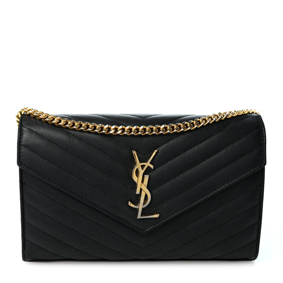 Grain De Poudre Matelasse Chevron Monogram Chain Wallet Black