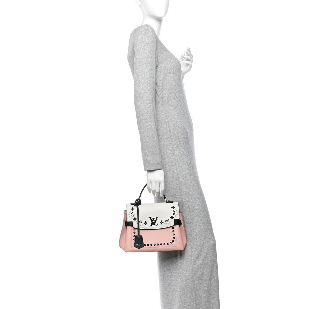 Soft Calfskin Embroidered Lockme Ever BB Rose Pink Snow White Black