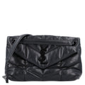 Lambskin Quilted Monogram Monochrome Small Loulou Puffer Chain Satchel Black