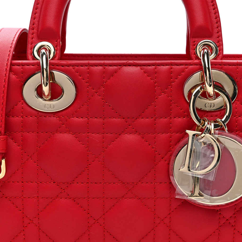 Lambskin Cannage Medium Lady D-Joy Flame Scarlet
