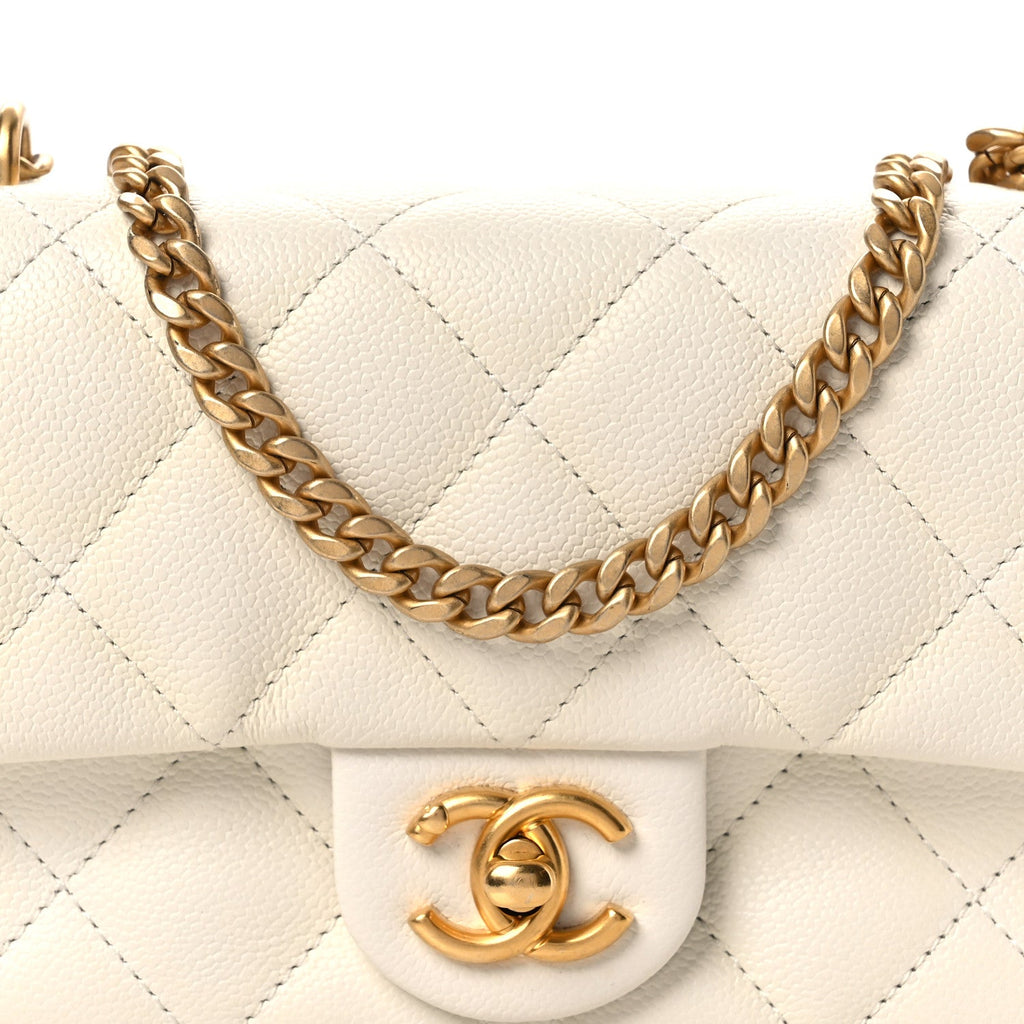 Caviar Quilted Mini Sweetheart Rectangular Flap White