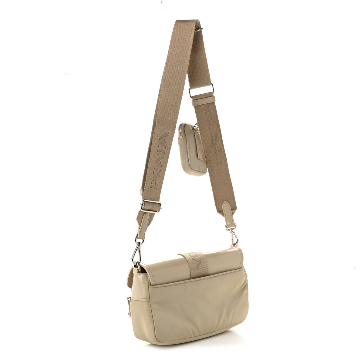 Re-Nylon Spazzolato Double Pocket Buckle Shoulder Bag Deserto