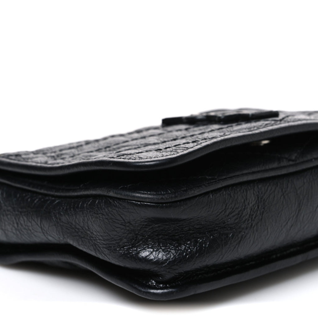Crinkled Calfskin Matelasse Monogram Niki Chain Wallet Black