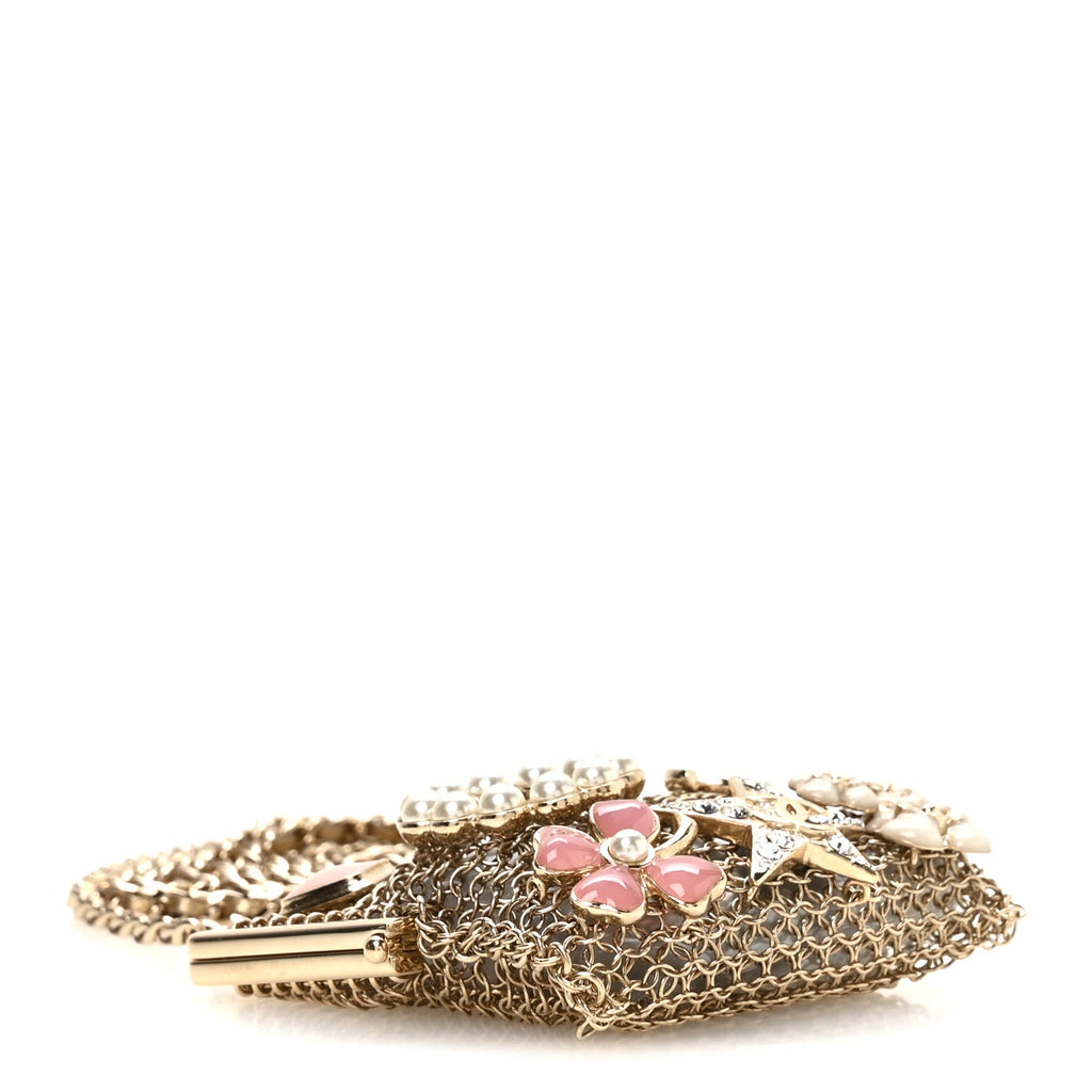 Metal Pearl Enamel Kiss Lock Chain Mail Charm Clutch Gold