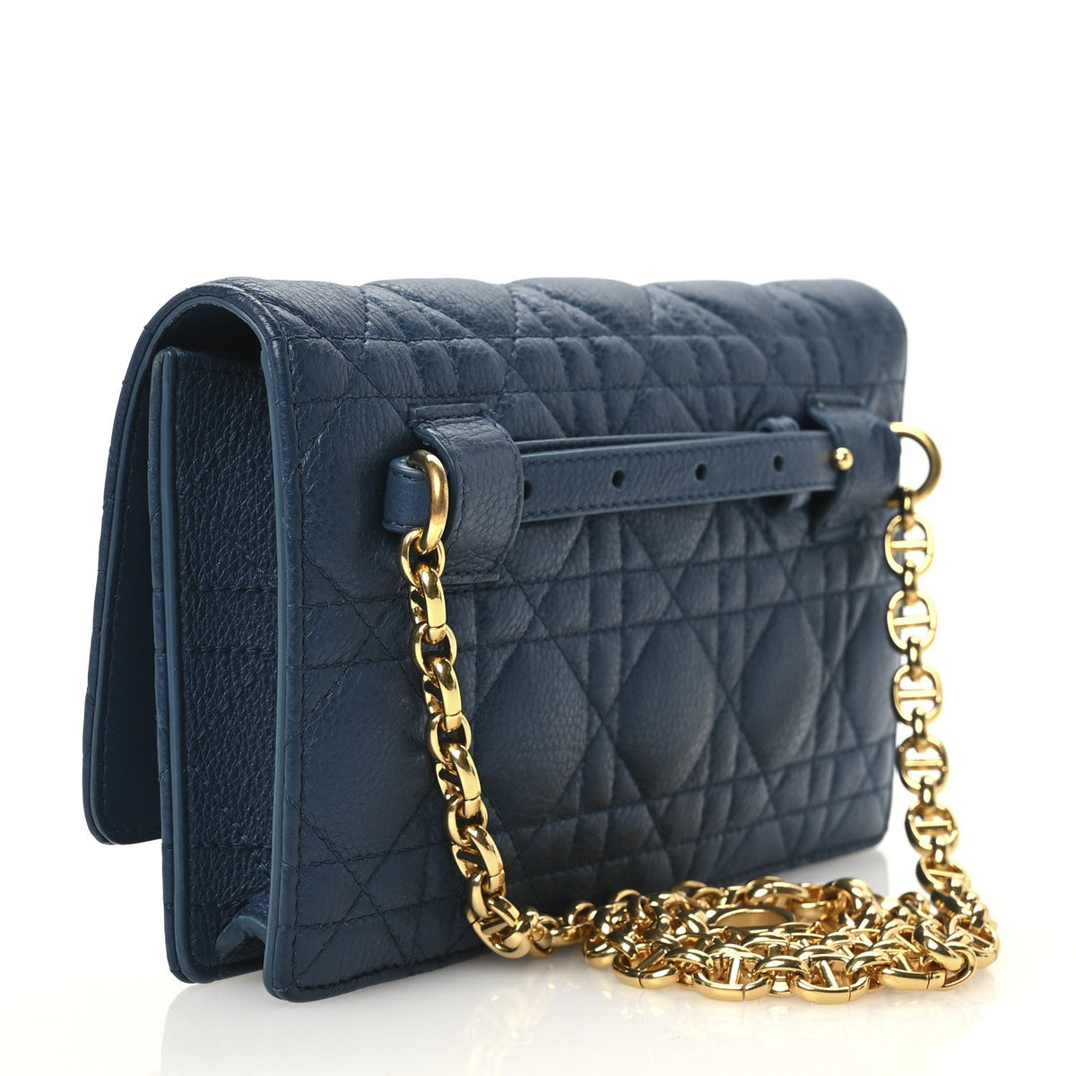 Supple Calfskin Cannage Caro Belt Pouch with Chain Steel Blue