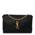 Calfskin Crocodile Embossed Suede Medium Reversible Monogram Kate Satchel Military Taupe