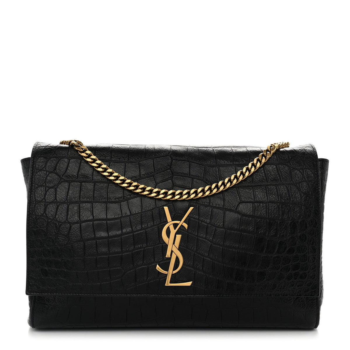 Calfskin Crocodile Embossed Suede Medium Reversible Monogram Kate Satchel Military Taupe