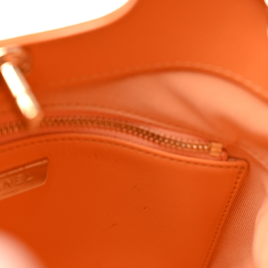 Shiny Crumpled Calfskin Quilted Mini 31 Shopping Bag Orange