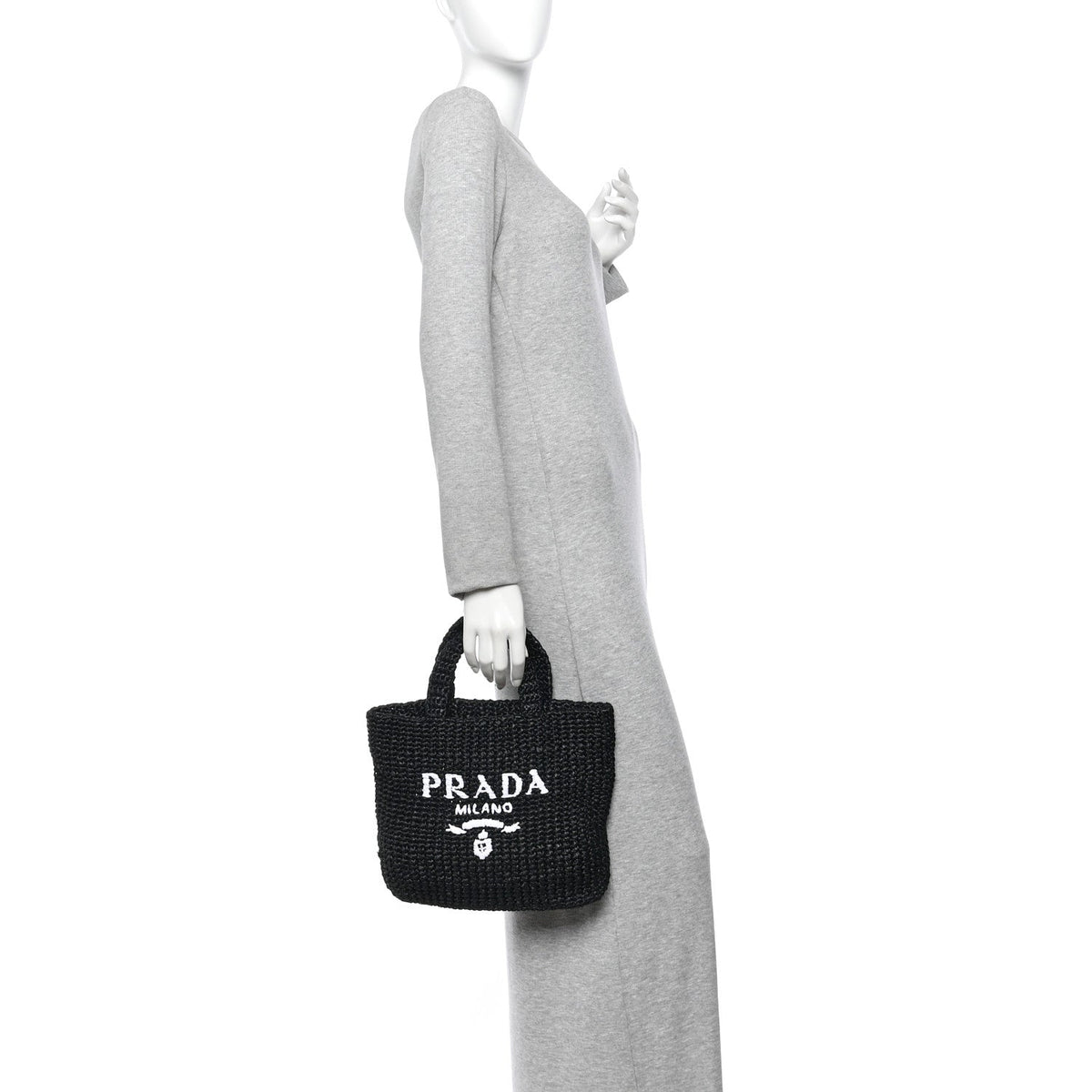Yarn Raffia Effect Crochet Small Logo Tote Black