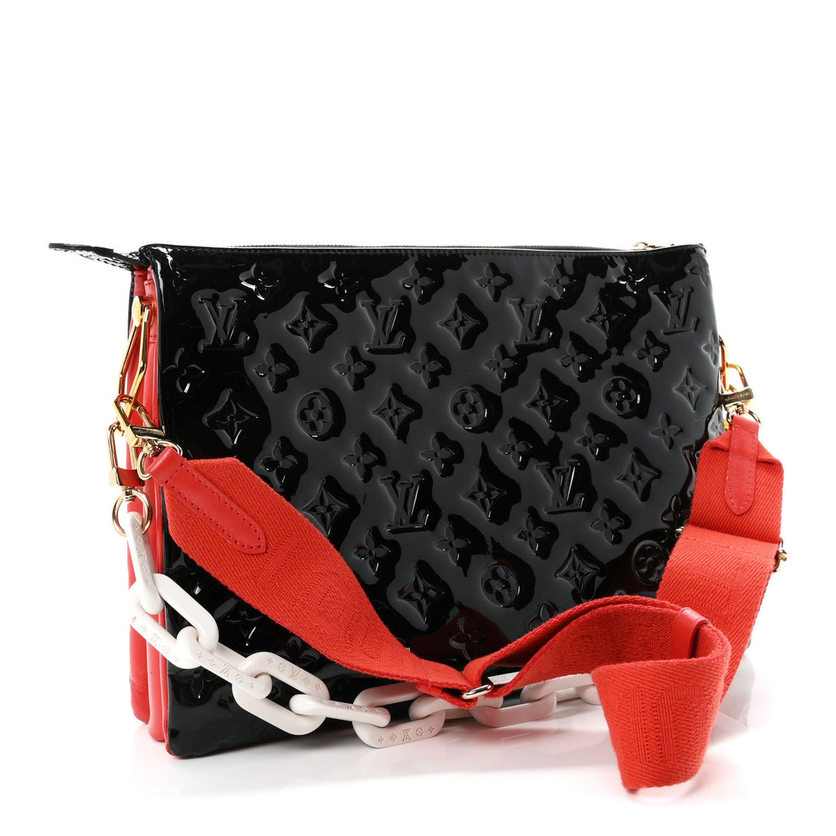 Patent Embossed Monogram Lambskin Coussin MM Black Red