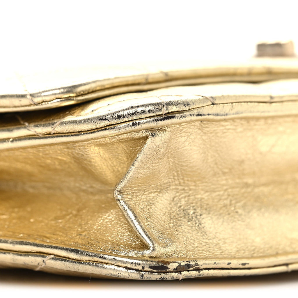 Metallic Aged Calfskin Quilted Reissue Wallet On Chain WOC Gold