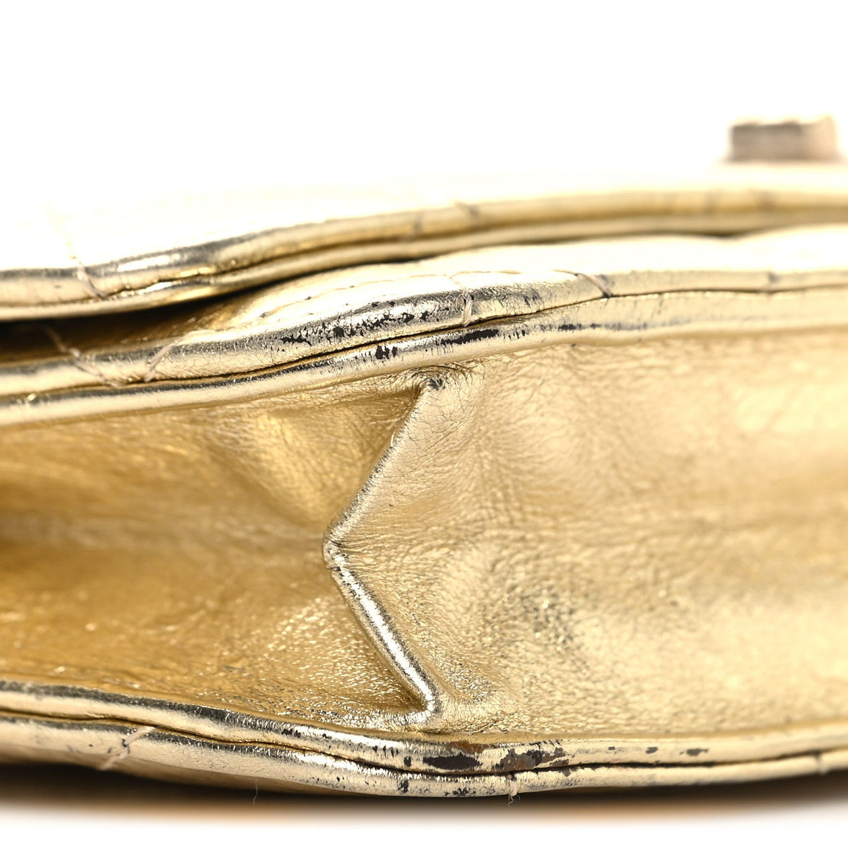 Metallic Aged Calfskin Quilted Reissue Wallet On Chain WOC Gold