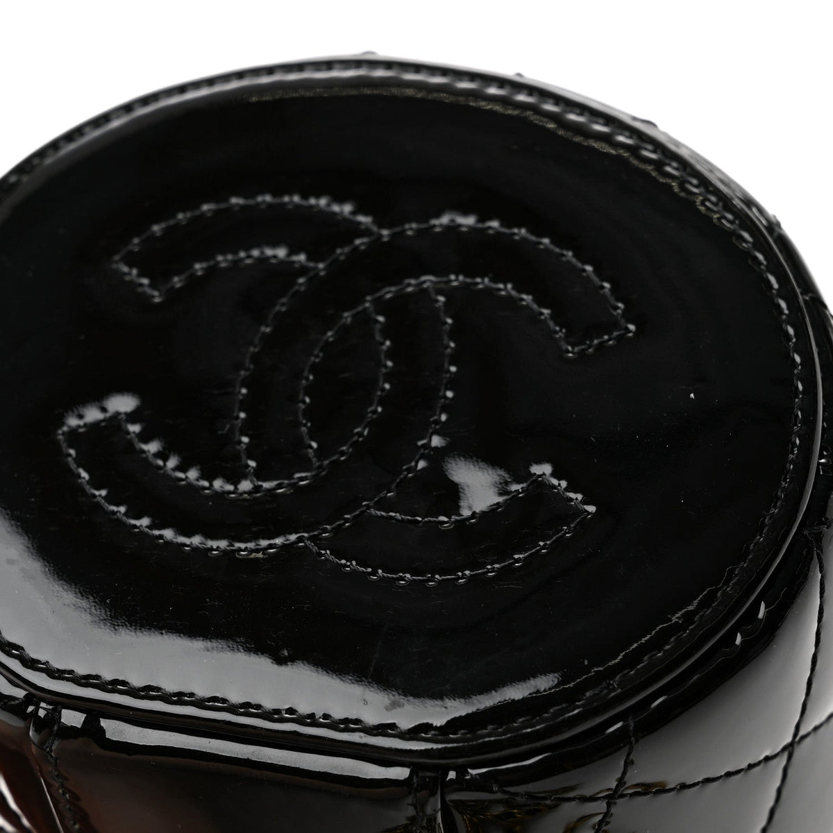 Patent Quilted Afternoon Tea Top Handle Vanity Case With Chain Black