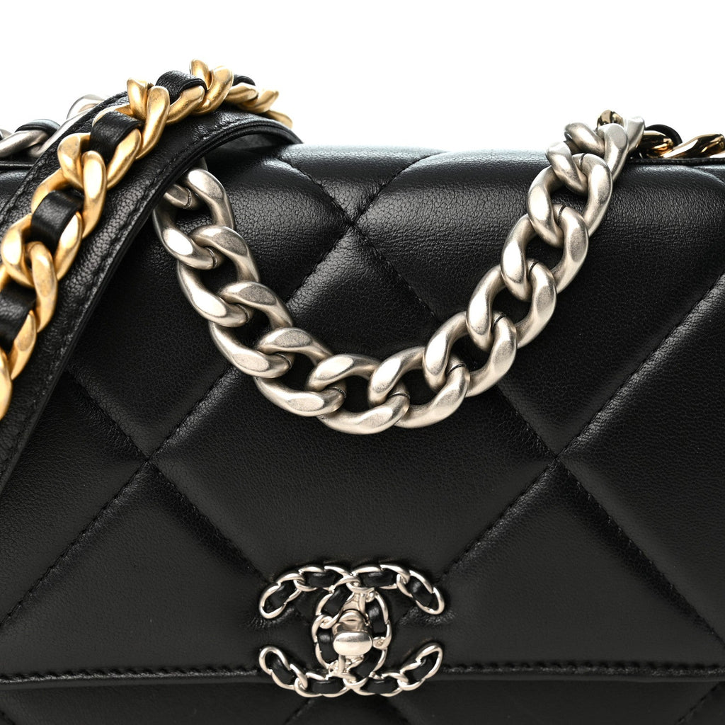 Lambskin Quilted Chanel 19 Wallet On Chain WOC Black