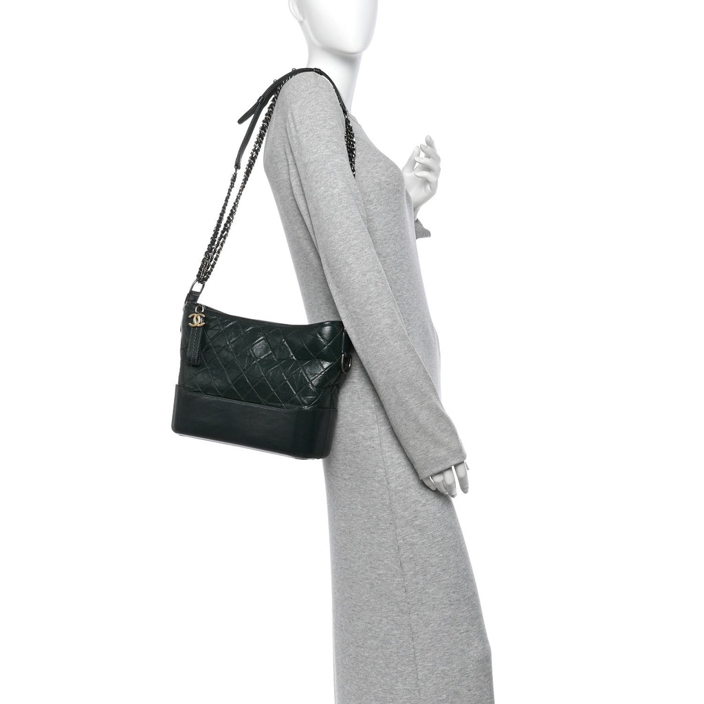Aged Calfskin Quilted Medium Gabrielle Hobo Green
