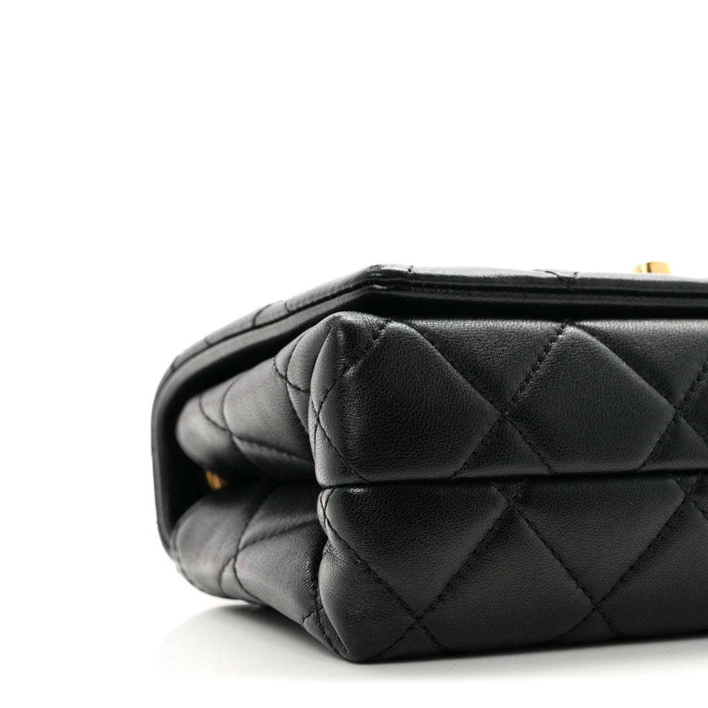 Shiny Lambskin Quilted Enamel CC Mini Flap Black