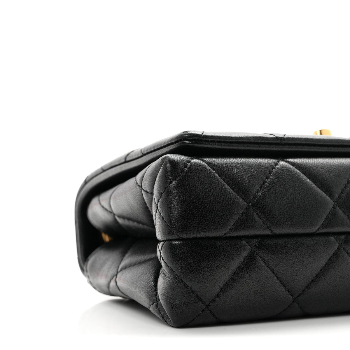 Shiny Lambskin Quilted Enamel CC Mini Flap Black