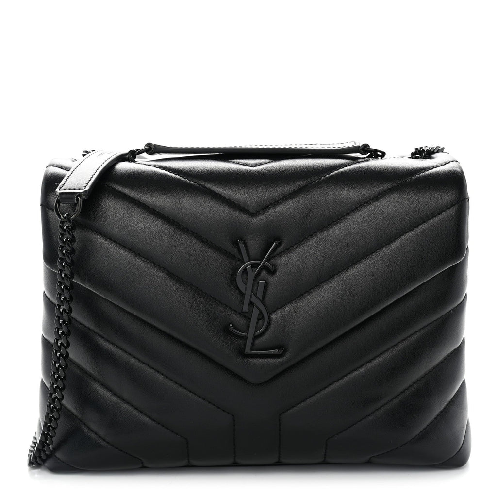Calfskin Y Quilted Monogram Monochrome Small Loulou Chain Satchel Black
