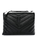Calfskin Y Quilted Monogram Monochrome Small Loulou Chain Satchel Black