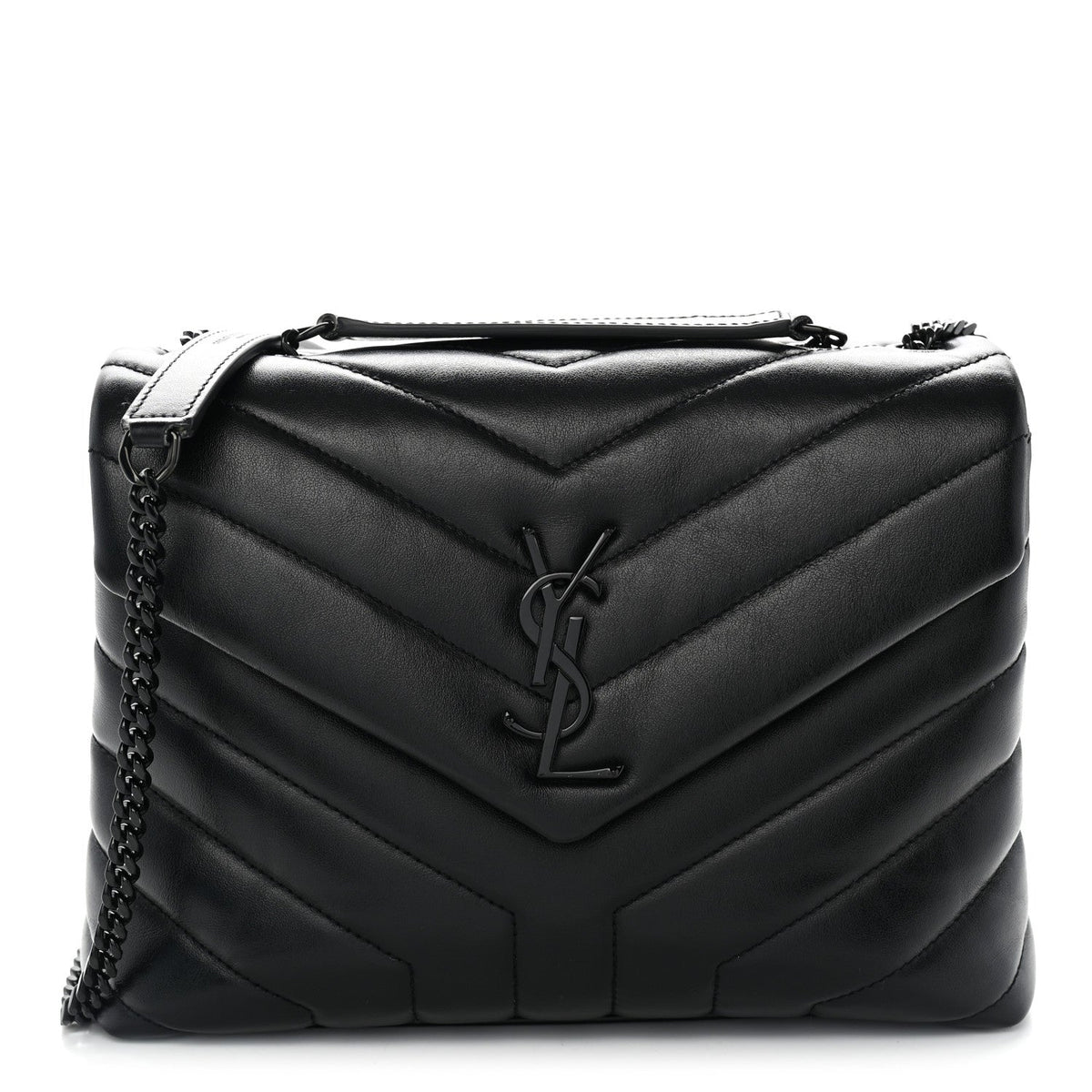 Calfskin Y Quilted Monogram Monochrome Small Loulou Chain Satchel Black