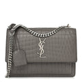 Calfskin Crocodile Embossed Medium Monogram Sunset Fog