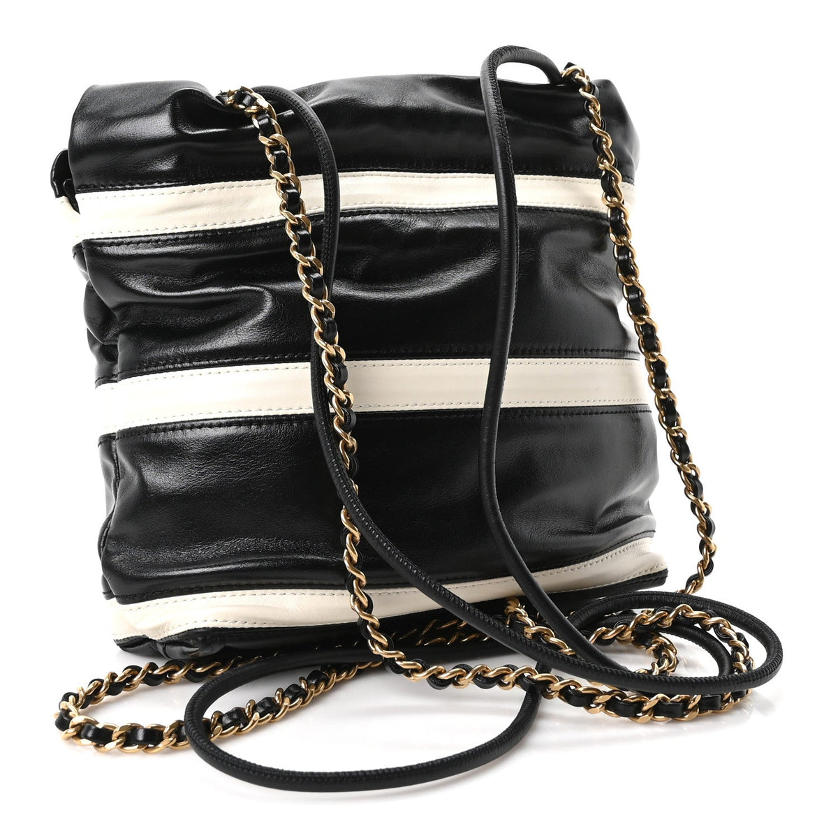 Shiny Calfskin Striped Mini Chanel 22 Black White