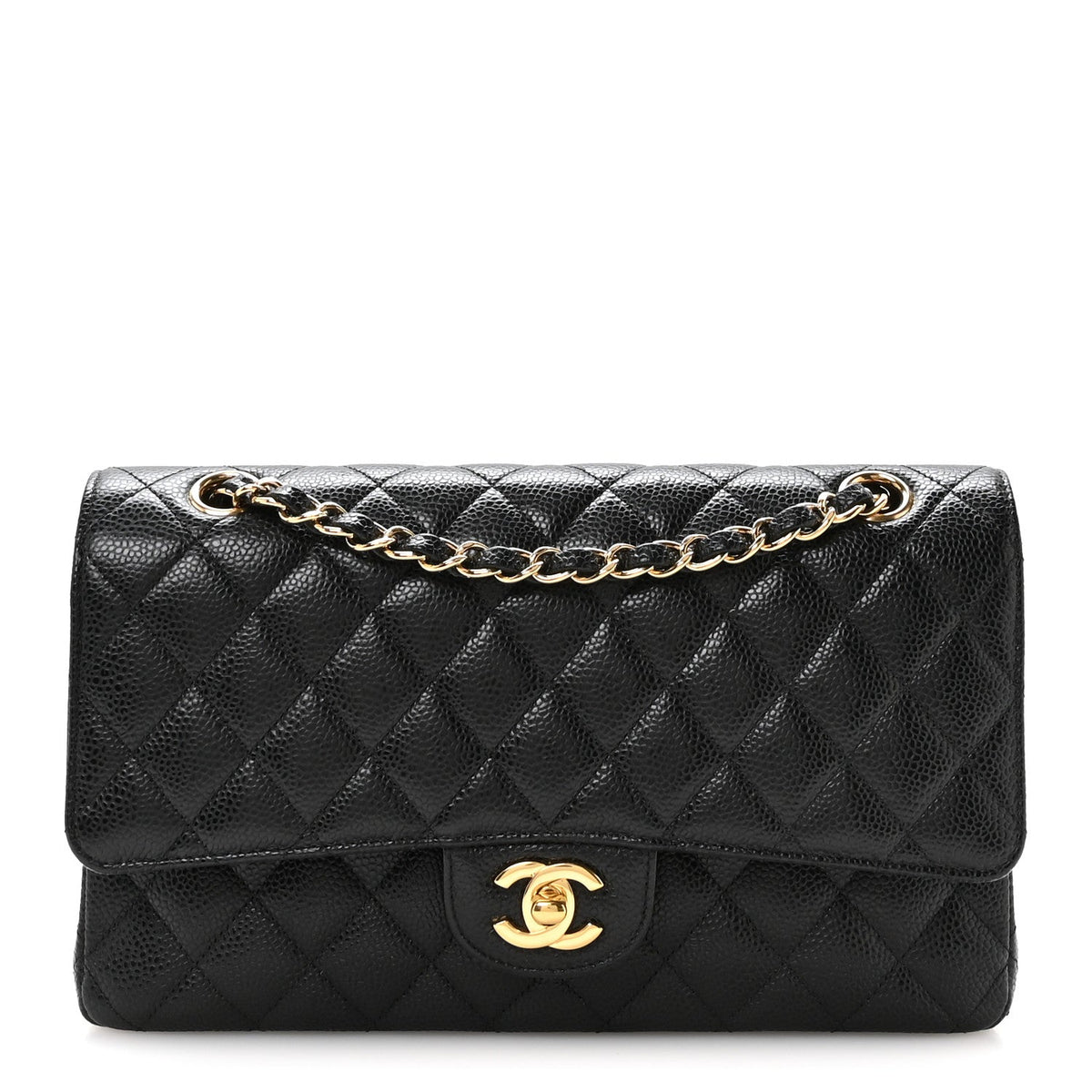 Caviar Quilted Medium Double Flap Black