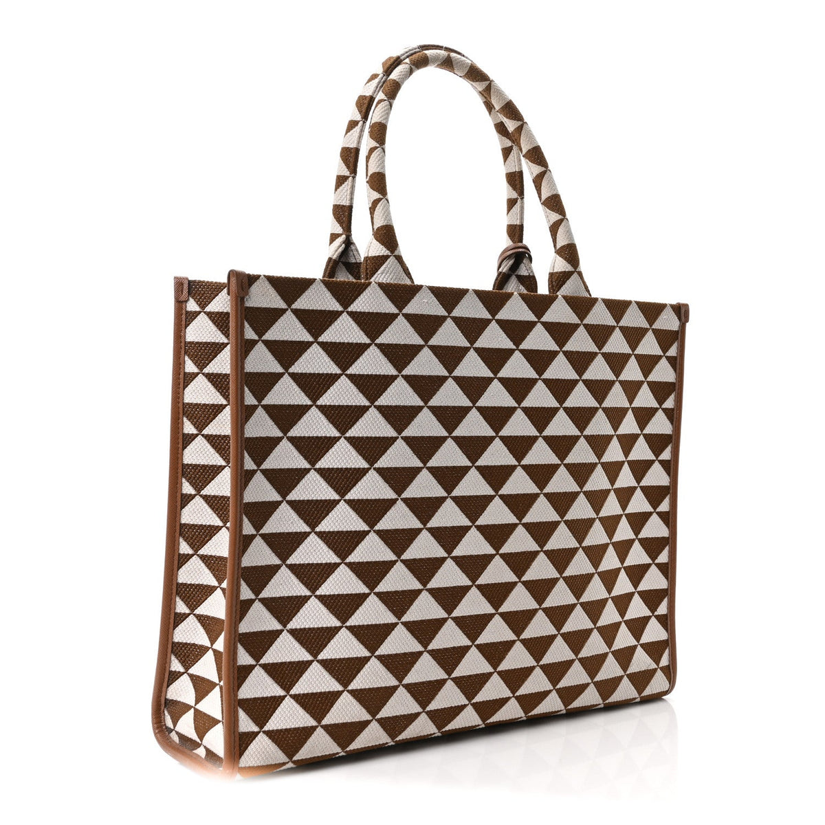 Jacquard Saffiano Triangolo Symbole Embroidered Large Tote Tobacco Talco