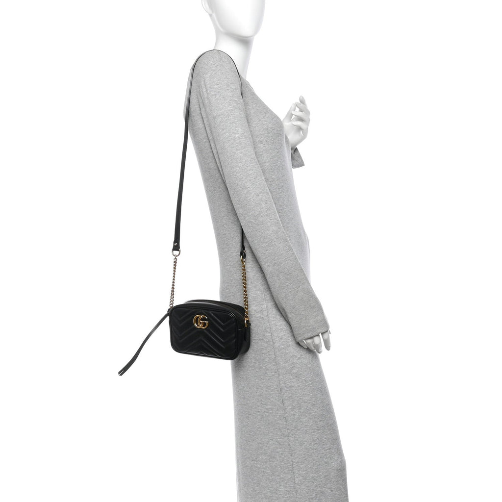 Calfskin Matelasse Mini GG Marmont Chain Shoulder Bag Black