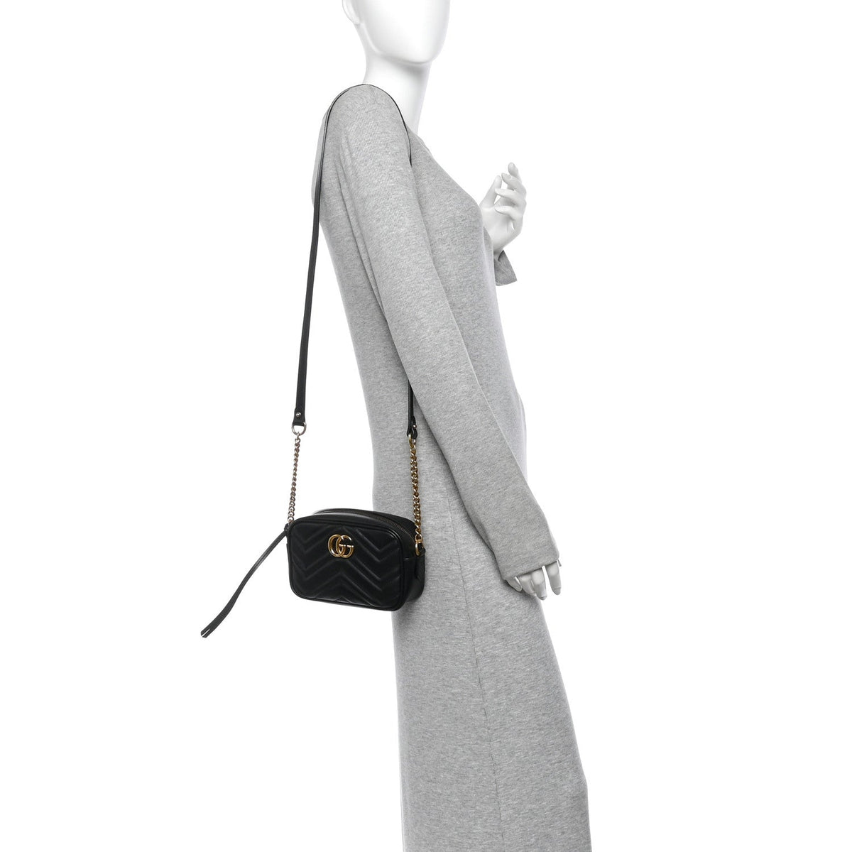 Calfskin Matelasse Mini GG Marmont Chain Shoulder Bag Black