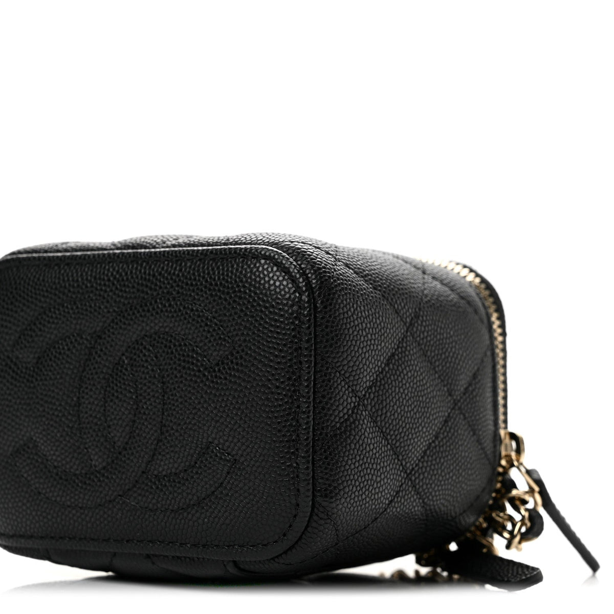 Caviar Quilted Mini Vanity Case With Chain Black