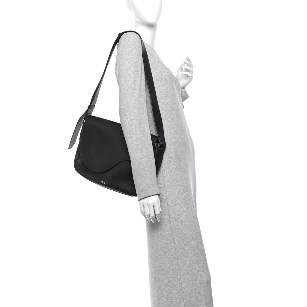 Grained Calfskin Saddle Messenger Bag Black