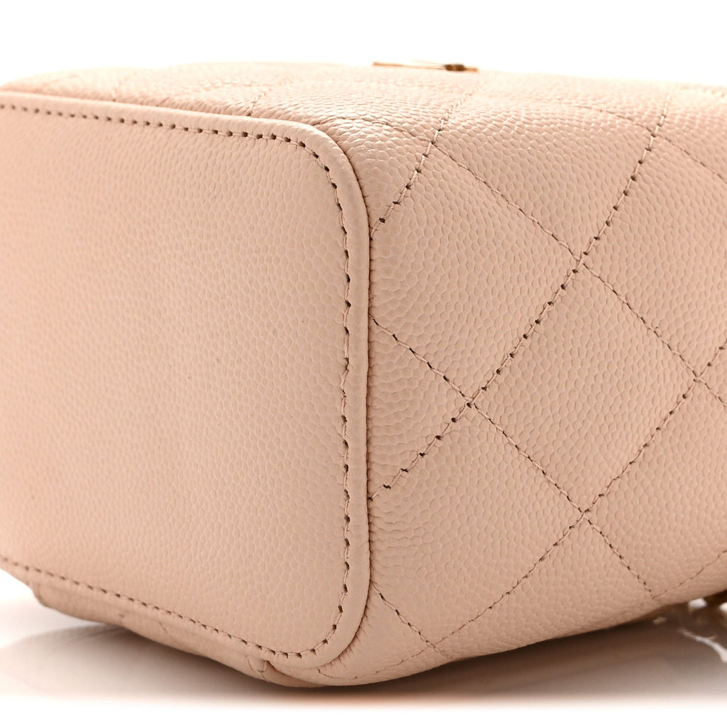 Caviar Quilted Mini Vanity Case With Chain Light Beige