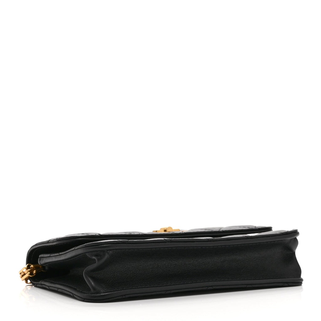 Aged Calfskin Quilted Reissue Flap Phone Holder With Chain Black