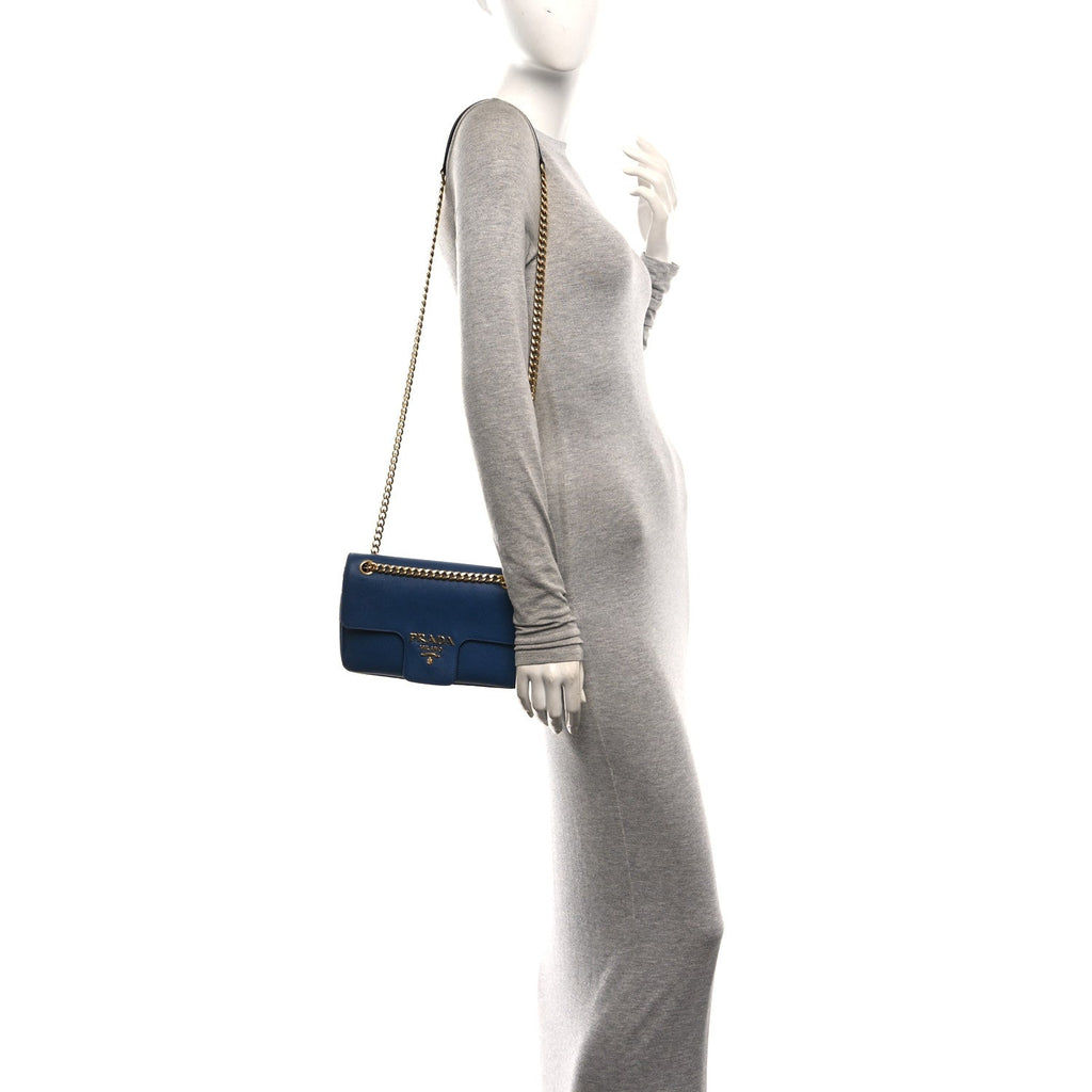 Saffiano Flap Shoulder Bag Bluette