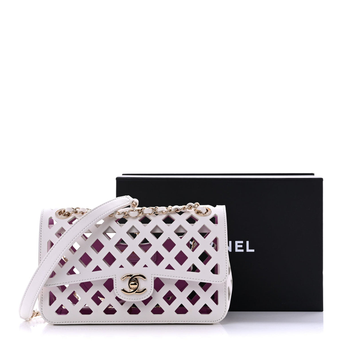 Lambskin Small Sea Through Flap White Multicolor