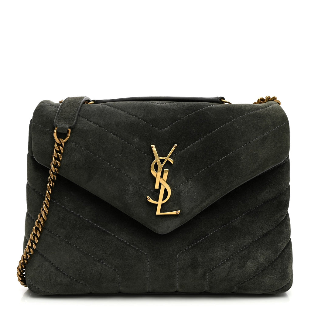 Suede Calfskin Y Quilted Monogram Small Loulou Chain Satchel Storm