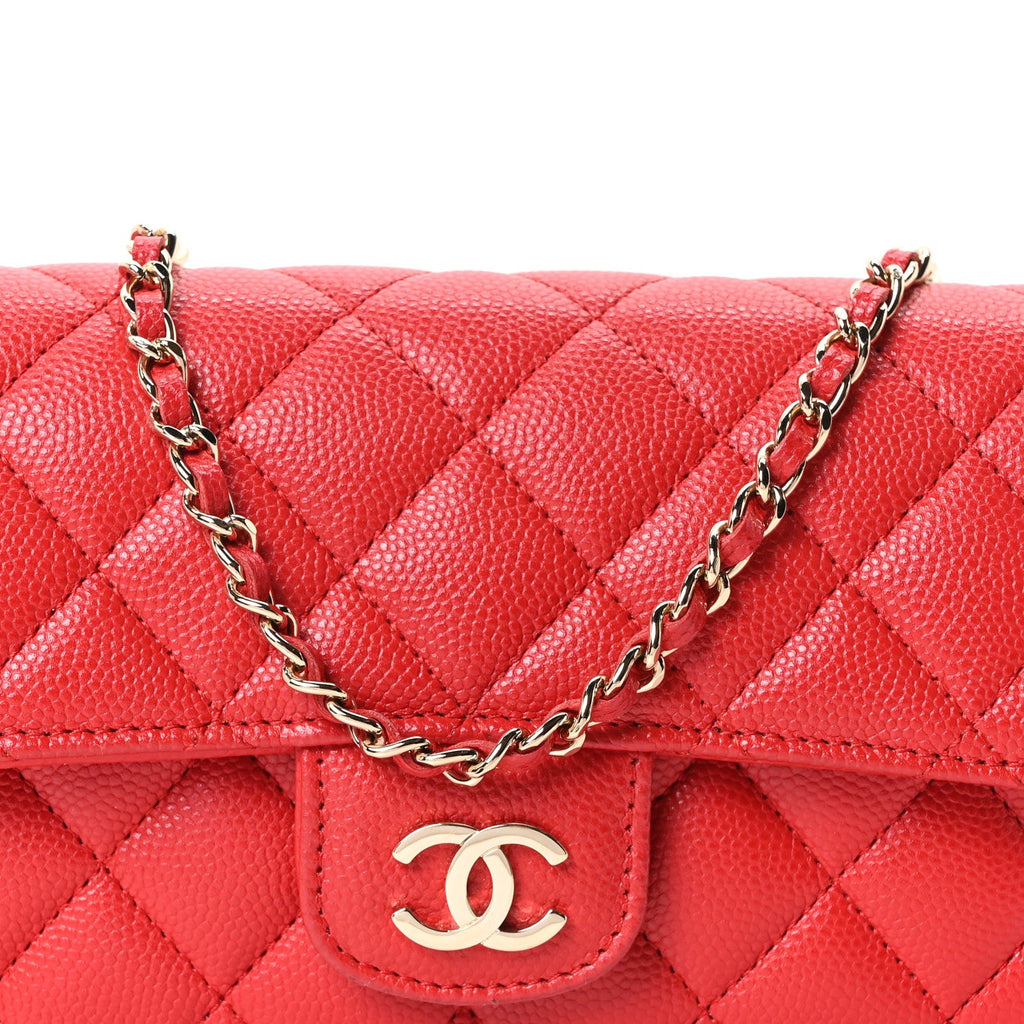 Caviar Quilted Glasses Case With Chain Red