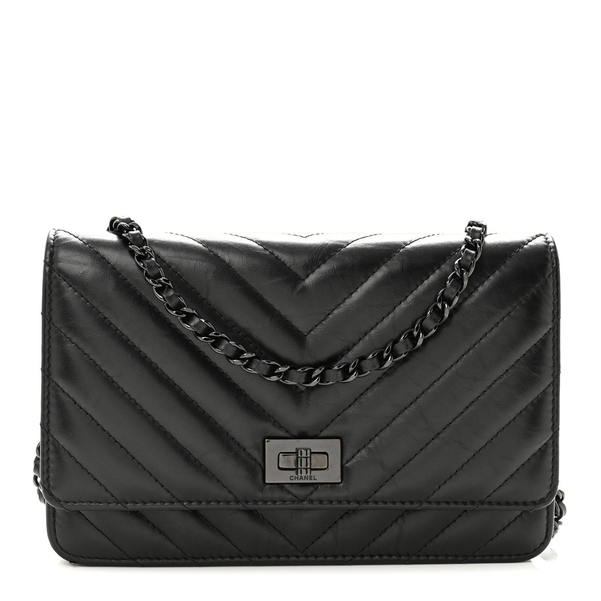 Aged Calfskin Chevron Quilted Reissue Wallet On Chain WOC So Black