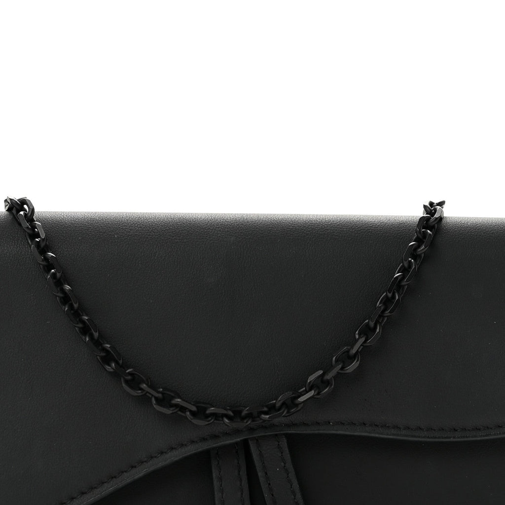 Ultra Matte Calfskin Saddle Chain Wallet Pouch Black