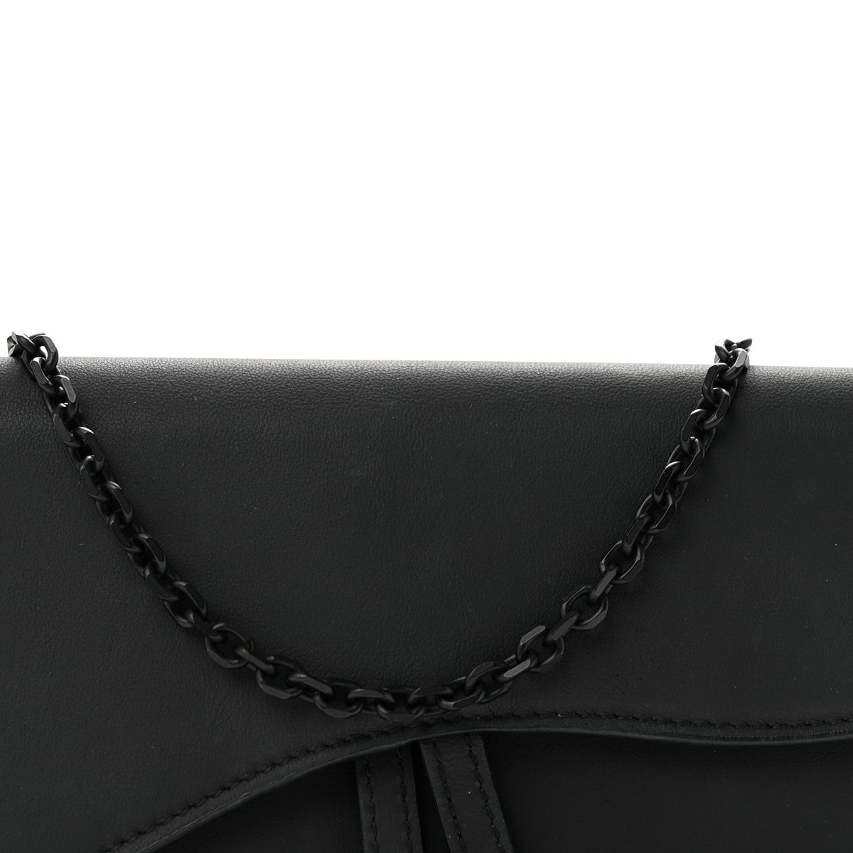 Ultra Matte Calfskin Saddle Chain Wallet Pouch Black