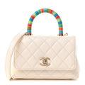 Goatskin Quilted Extra Mini Rainbow Coco Handle Flap White