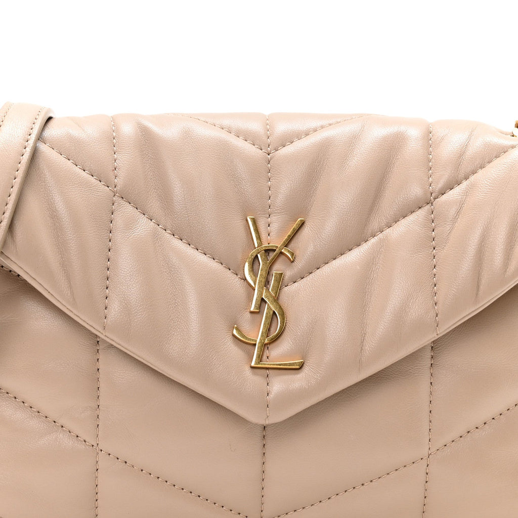 Lambskin Quilted Toy Loulou Puffer Monogram Chain Satchel Dark Beige