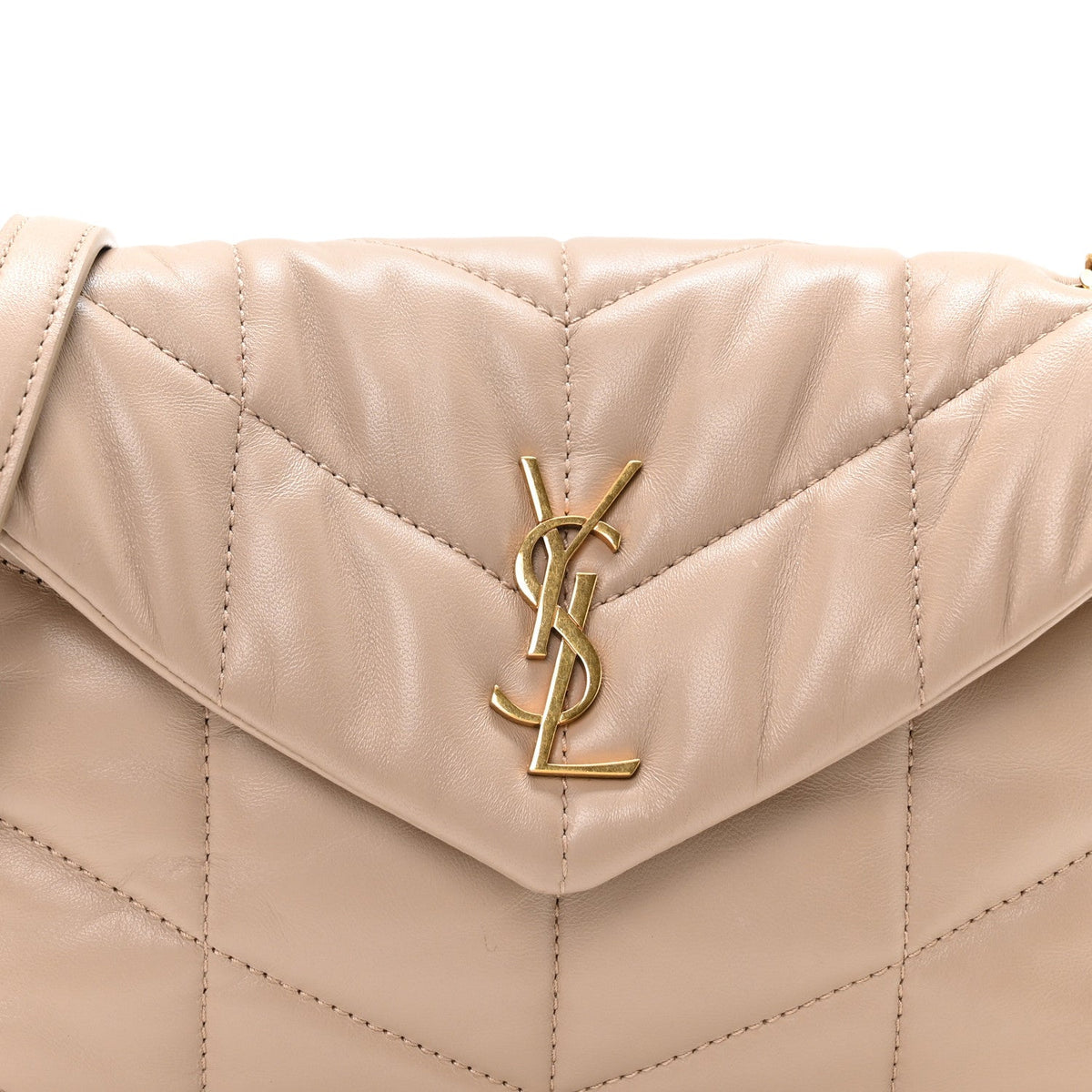 Lambskin Quilted Toy Loulou Puffer Monogram Chain Satchel Dark Beige