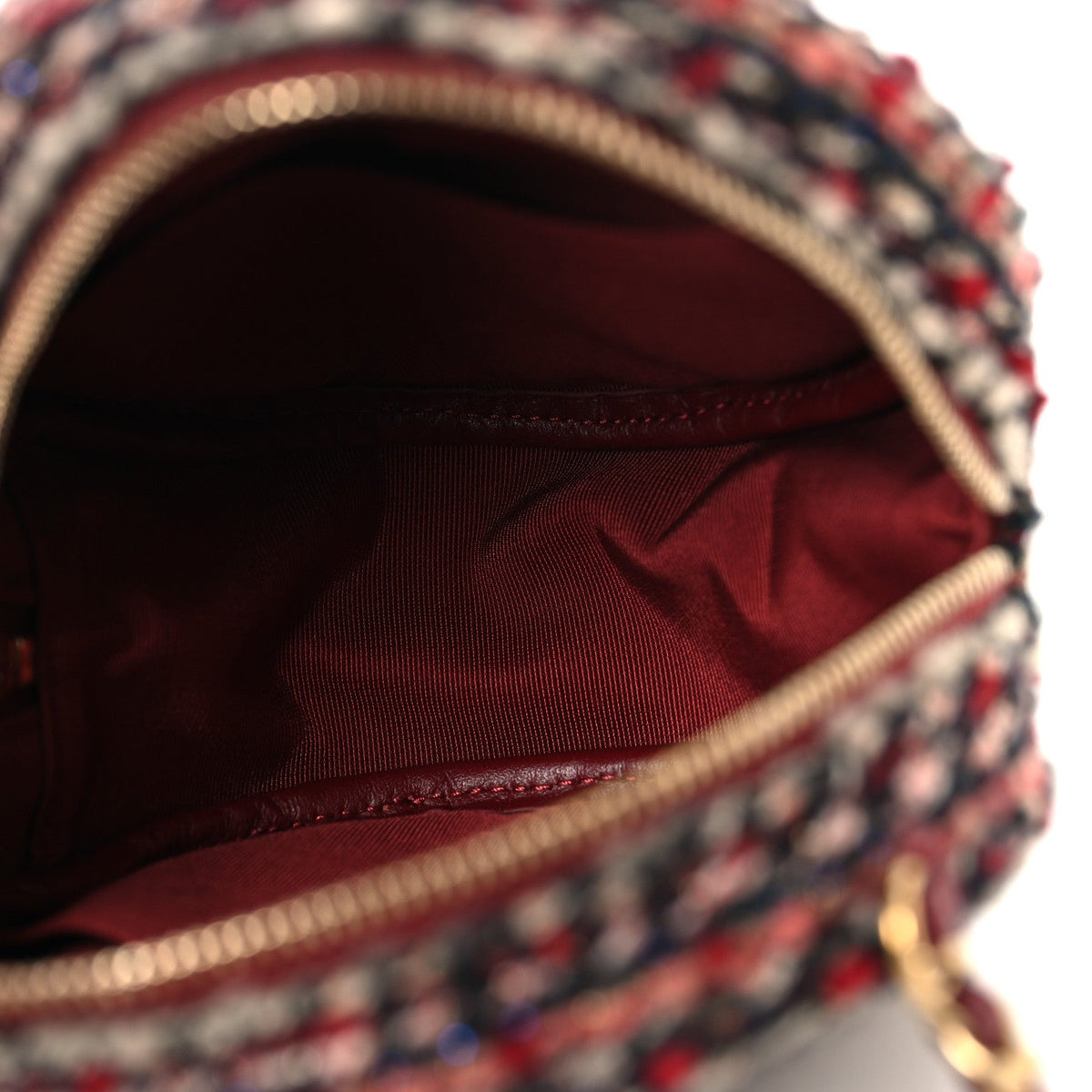 Tweed Quilted Round Clutch With Chain Red