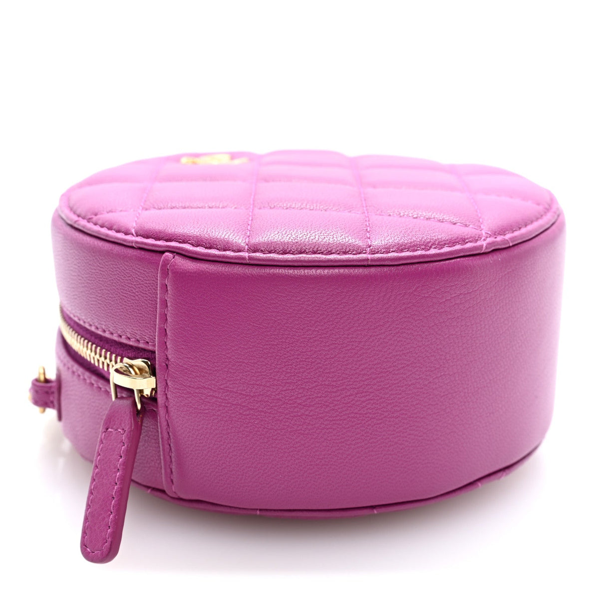 Lambskin Quilted Round Pearl Crush Clutch With Chain Purple