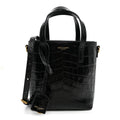 Calfskin Crocodile Embossed Paris Mini Toy Shopper Tote Black