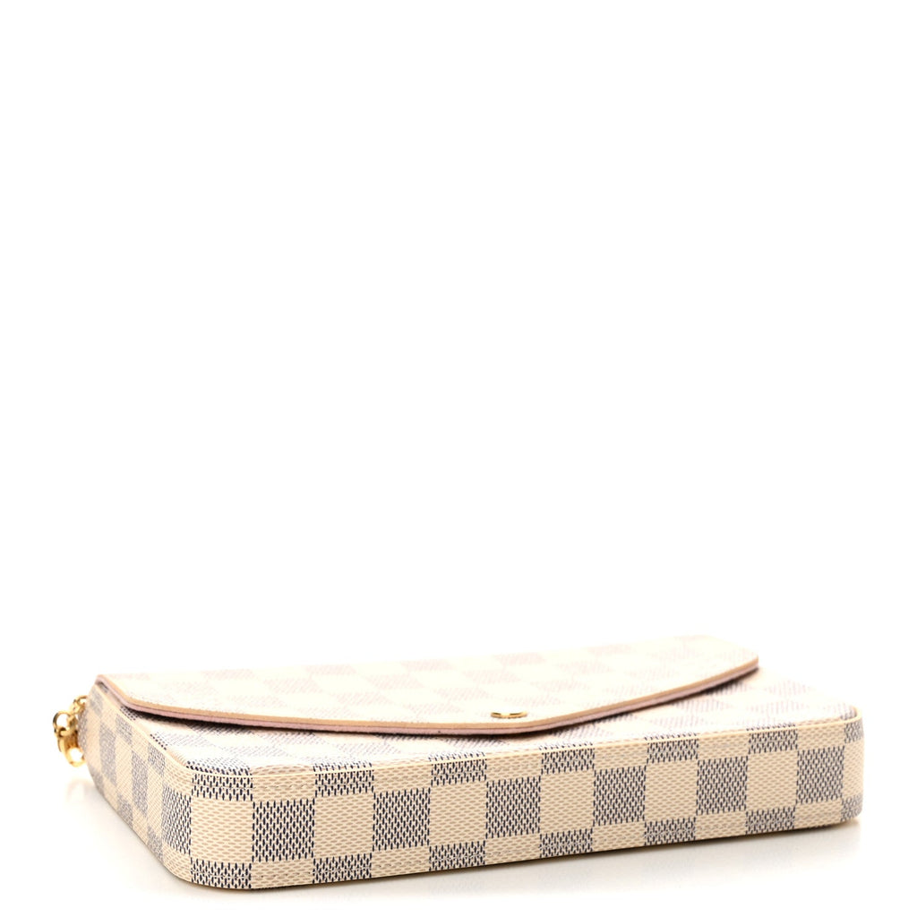 Damier Azur Pochette Felicie Chain Wallet Rose Ballerine