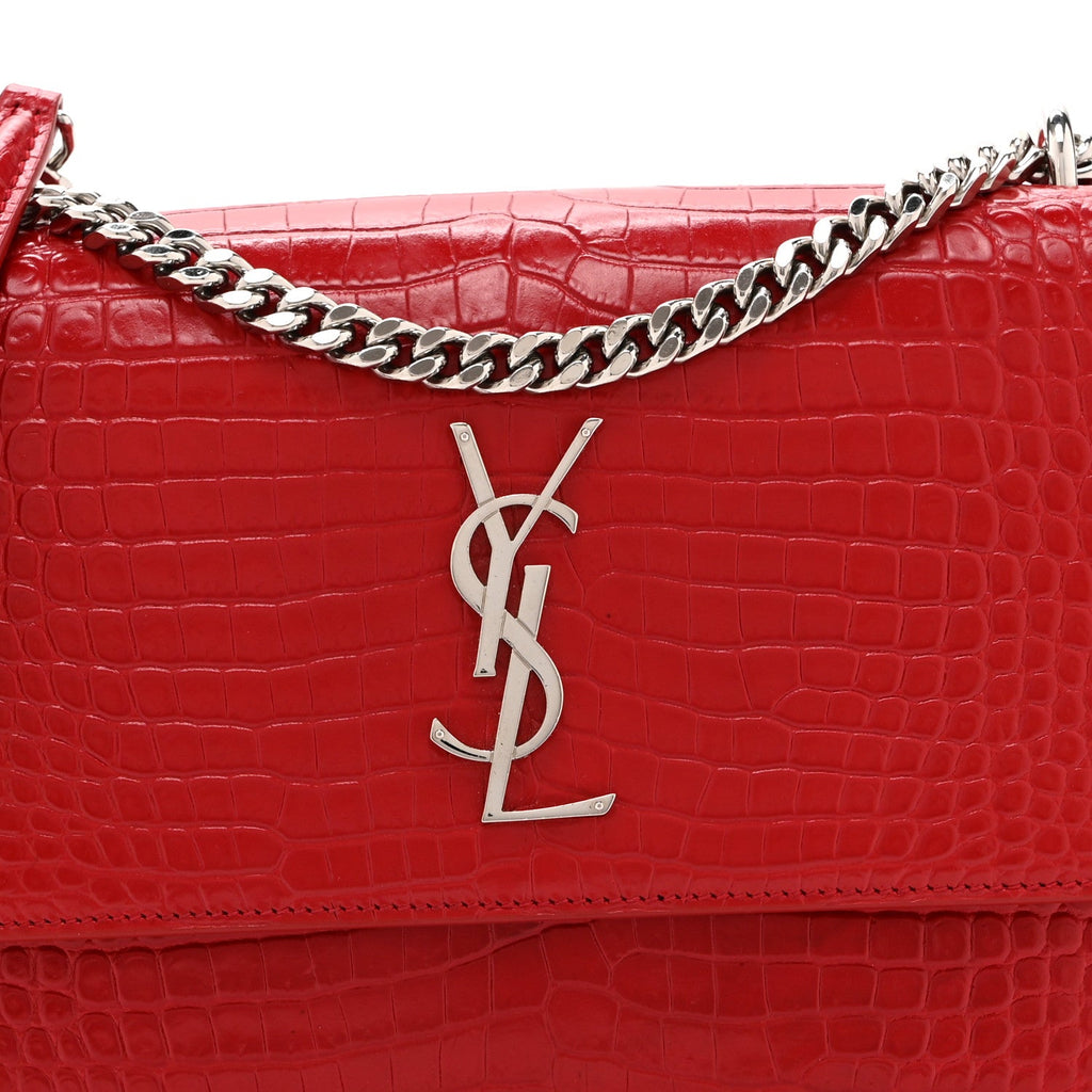 Calfskin Crocodile Embossed Medium Monogram Sunset Rouge Eros