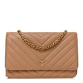 Calfskin Chevron Quilted Wallet On Chain WOC Beige